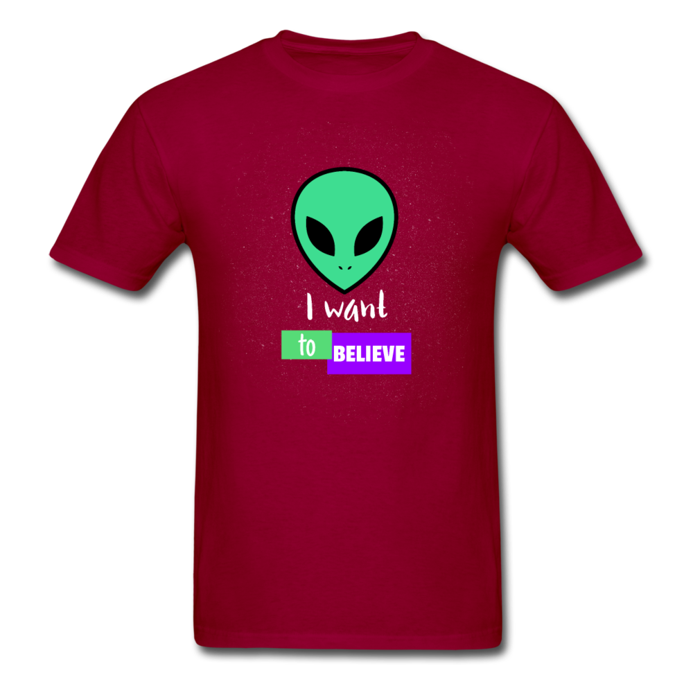 Alien I Want to Believe T-Shirt - dark red