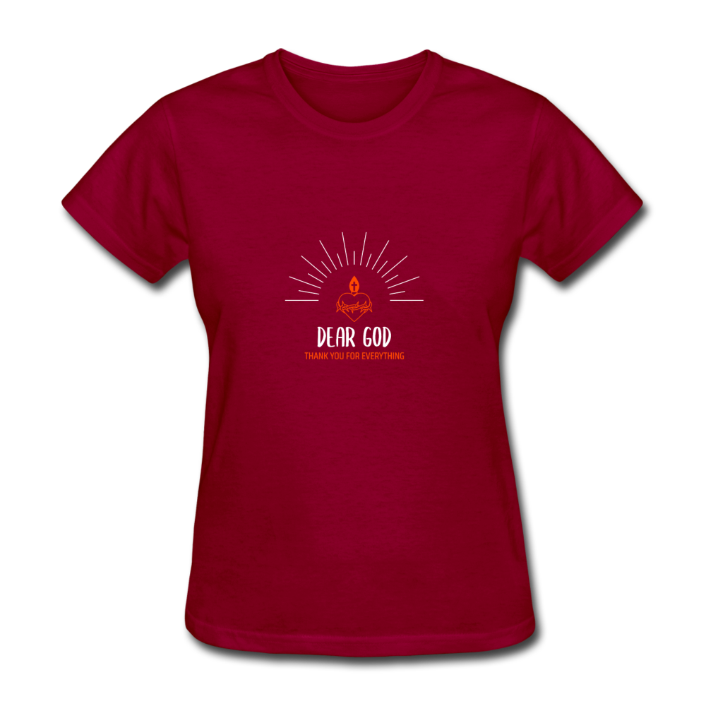 Women's Dear God T-Shirt - dark red