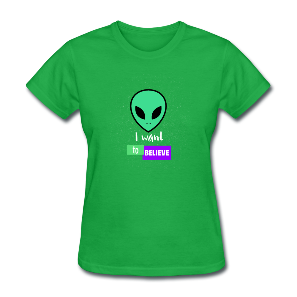 Women's I Want to Believe in Aliens T-Shirt - bright green