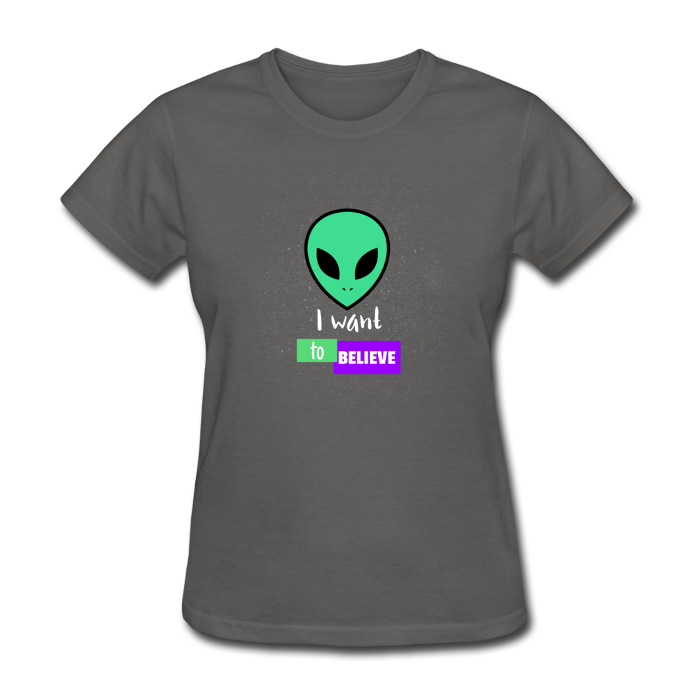 Women's I Want to Believe in Aliens T-Shirt - charcoal