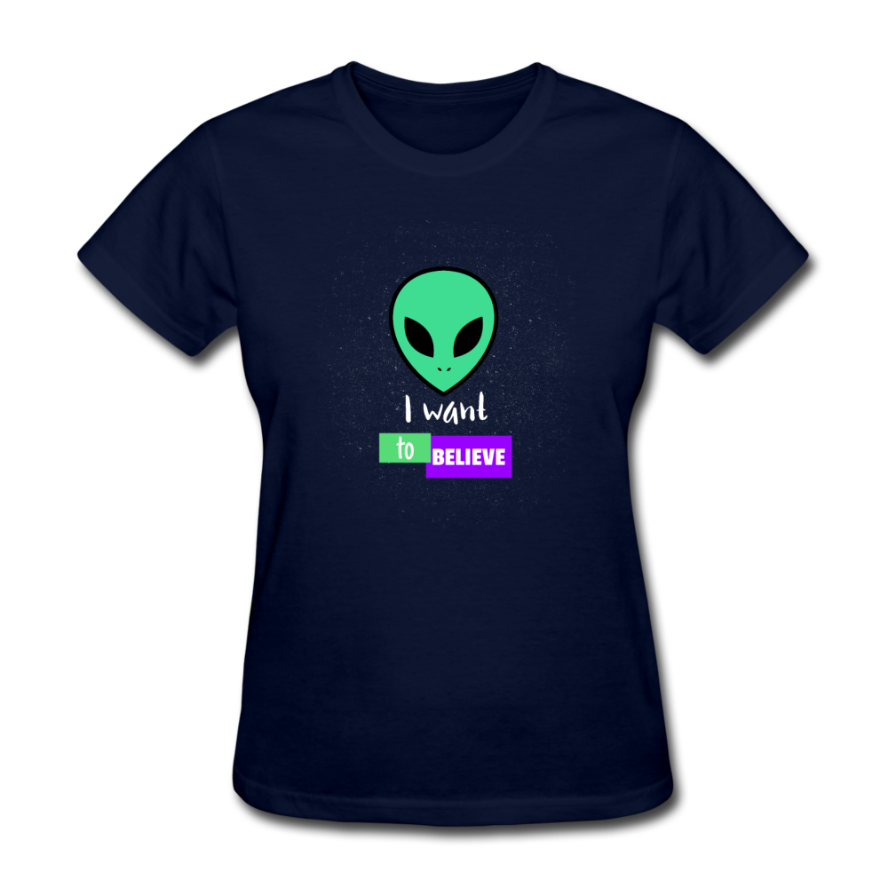 Women's I Want to Believe in Aliens T-Shirt - navy