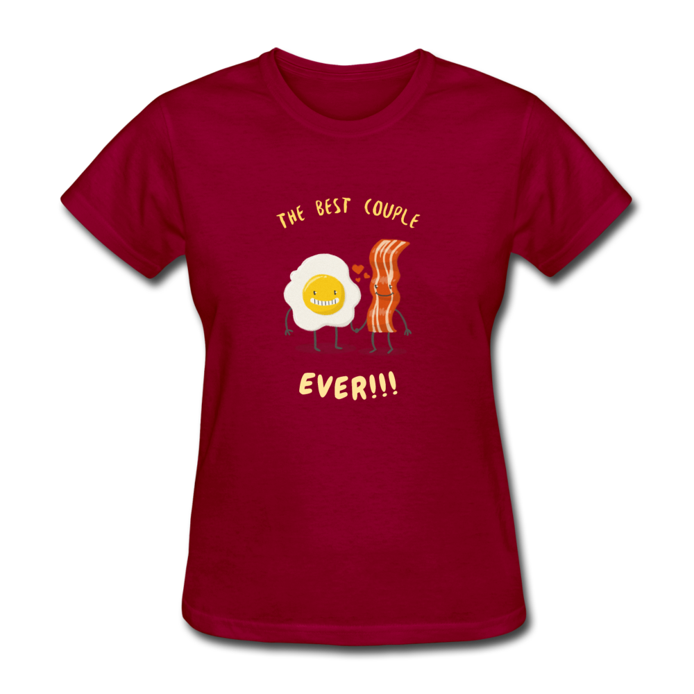 Women's Bacon and Eggs Couple T-Shirt - dark red