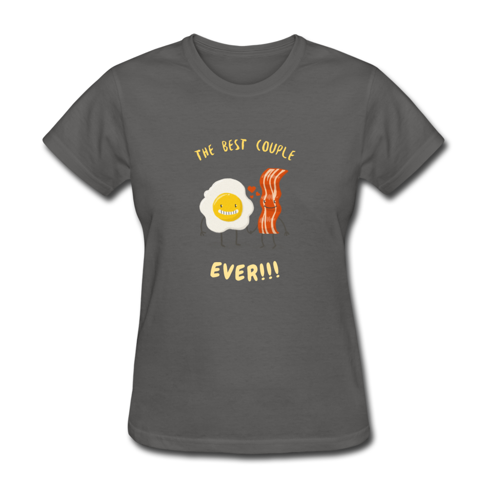 Women's Bacon and Eggs Couple T-Shirt - charcoal