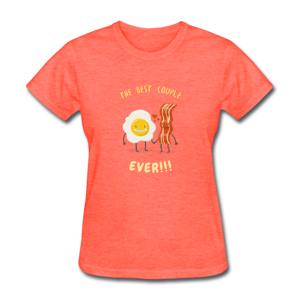 Women's Bacon and Eggs Couple T-Shirt - heather coral