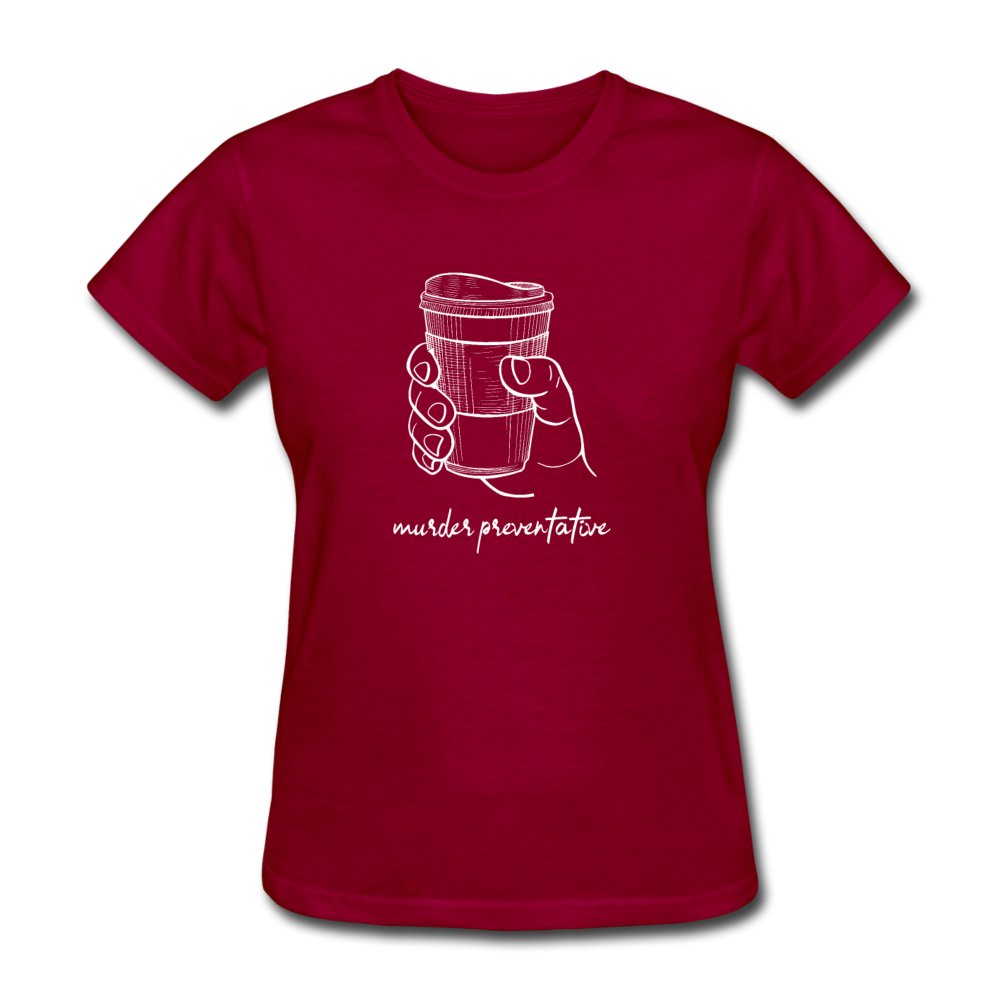 Women's Coffee Murder Preventative T-Shirt - dark red