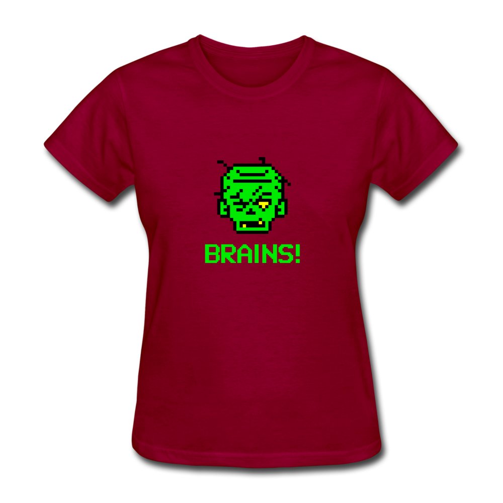 Women's Zombie 8-Bit Brains T-Shirt - dark red