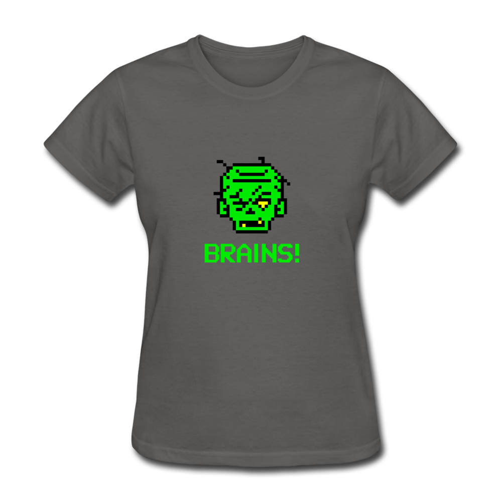 Women's Zombie 8-Bit Brains T-Shirt - charcoal