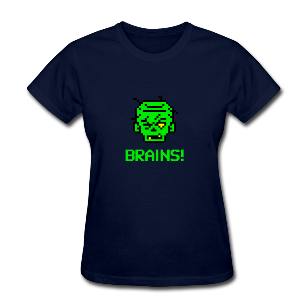 Women's Zombie 8-Bit Brains T-Shirt - navy