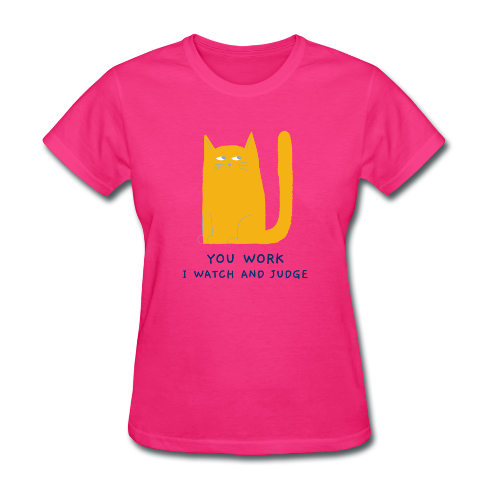 Women's Judging Cat T-Shirt - fuchsia