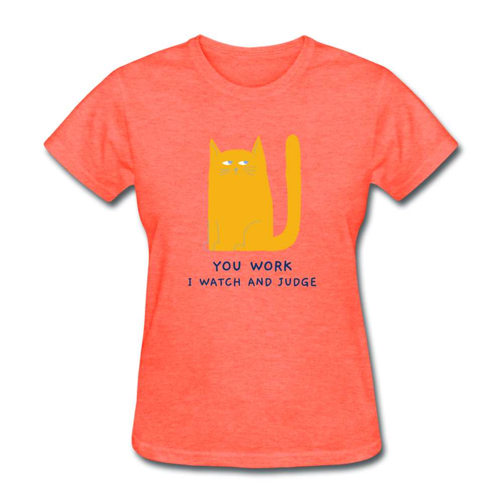 Women's Judging Cat T-Shirt - heather coral