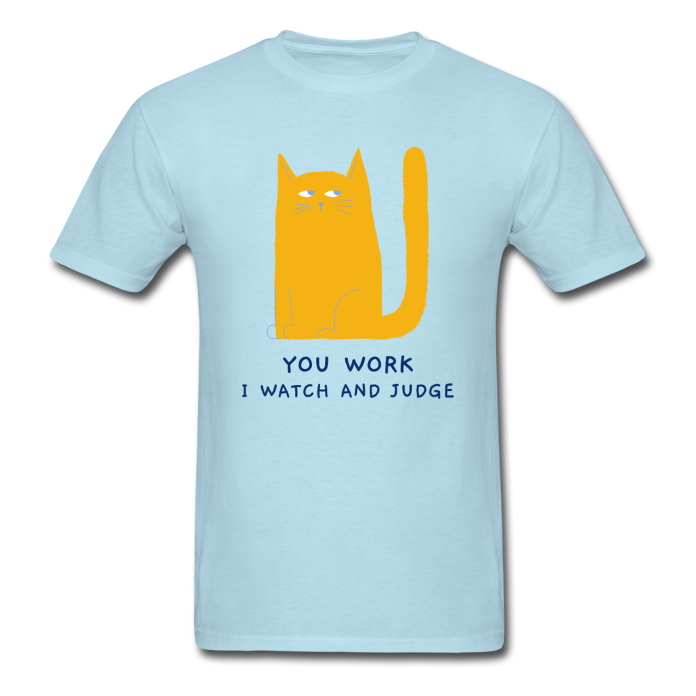 Unisex Judging Cat T-Shirt - powder blue