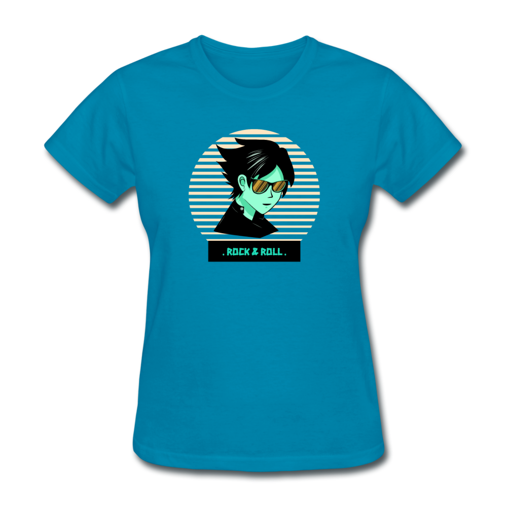 Women's Retro Rock and Roll T-Shirt - turquoise