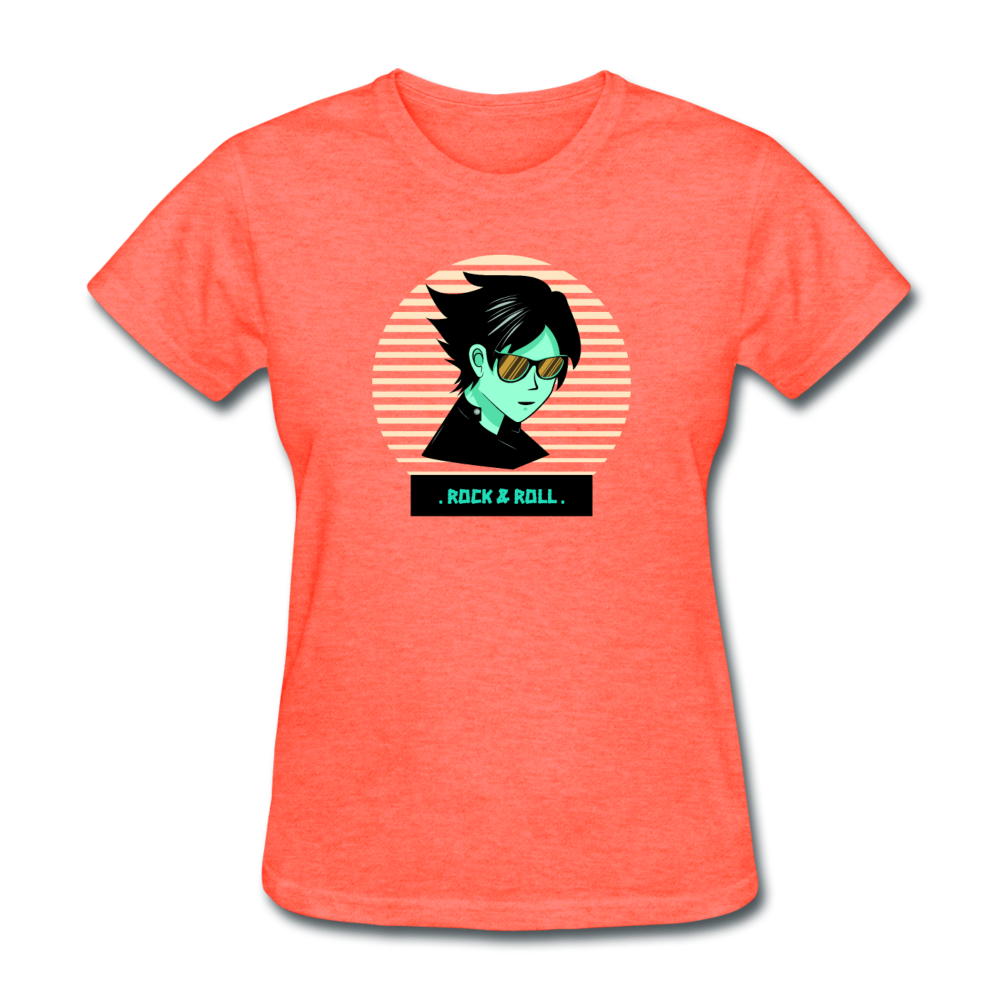 Women's Retro Rock and Roll T-Shirt - heather coral