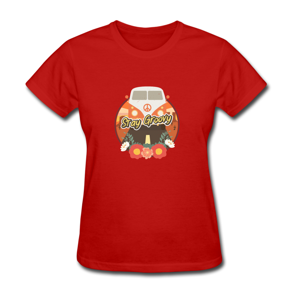 Women's Retro Stay Groovy T-Shirt - red