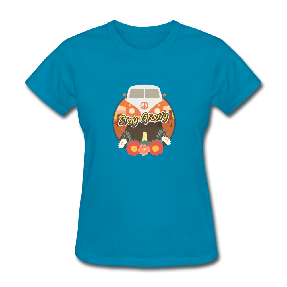 Women's Retro Stay Groovy T-Shirt - turquoise