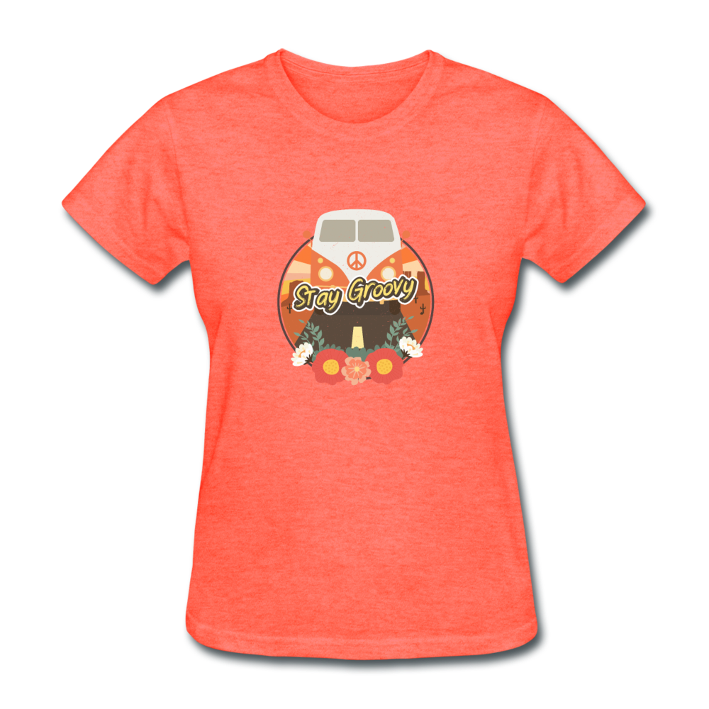 Women's Retro Stay Groovy T-Shirt - heather coral
