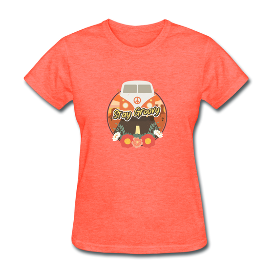 Women's Retro Stay Groovy T-Shirt - heather coral