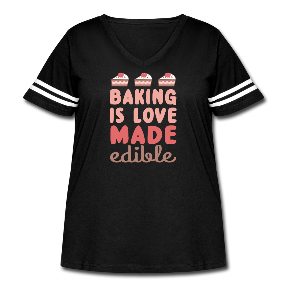 Women's Curvy Vintage Baking is Love Sport T-Shirt - black/white