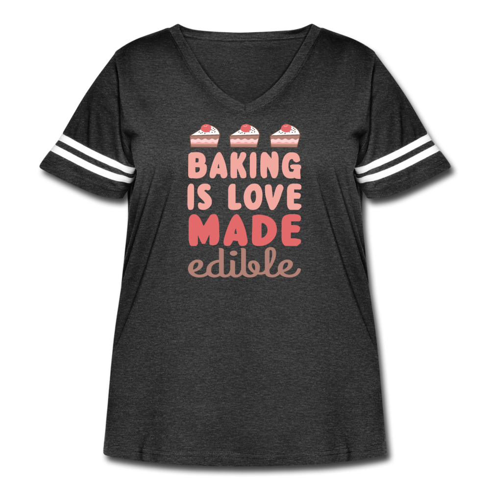 Women's Curvy Vintage Baking is Love Sport T-Shirt - vintage smoke/white