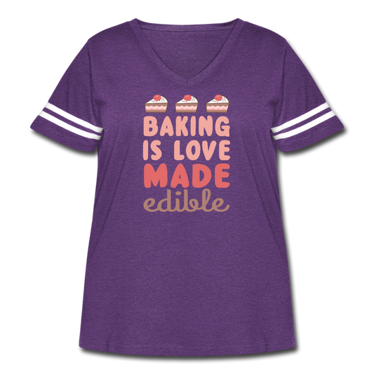 Women's Curvy Vintage Baking is Love Sport T-Shirt - vintage purple/white