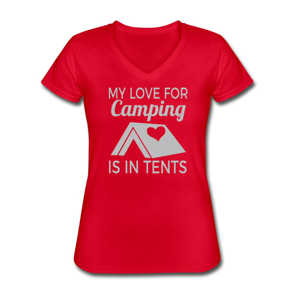 Women's Love For Camping V-Neck T-Shirt - red