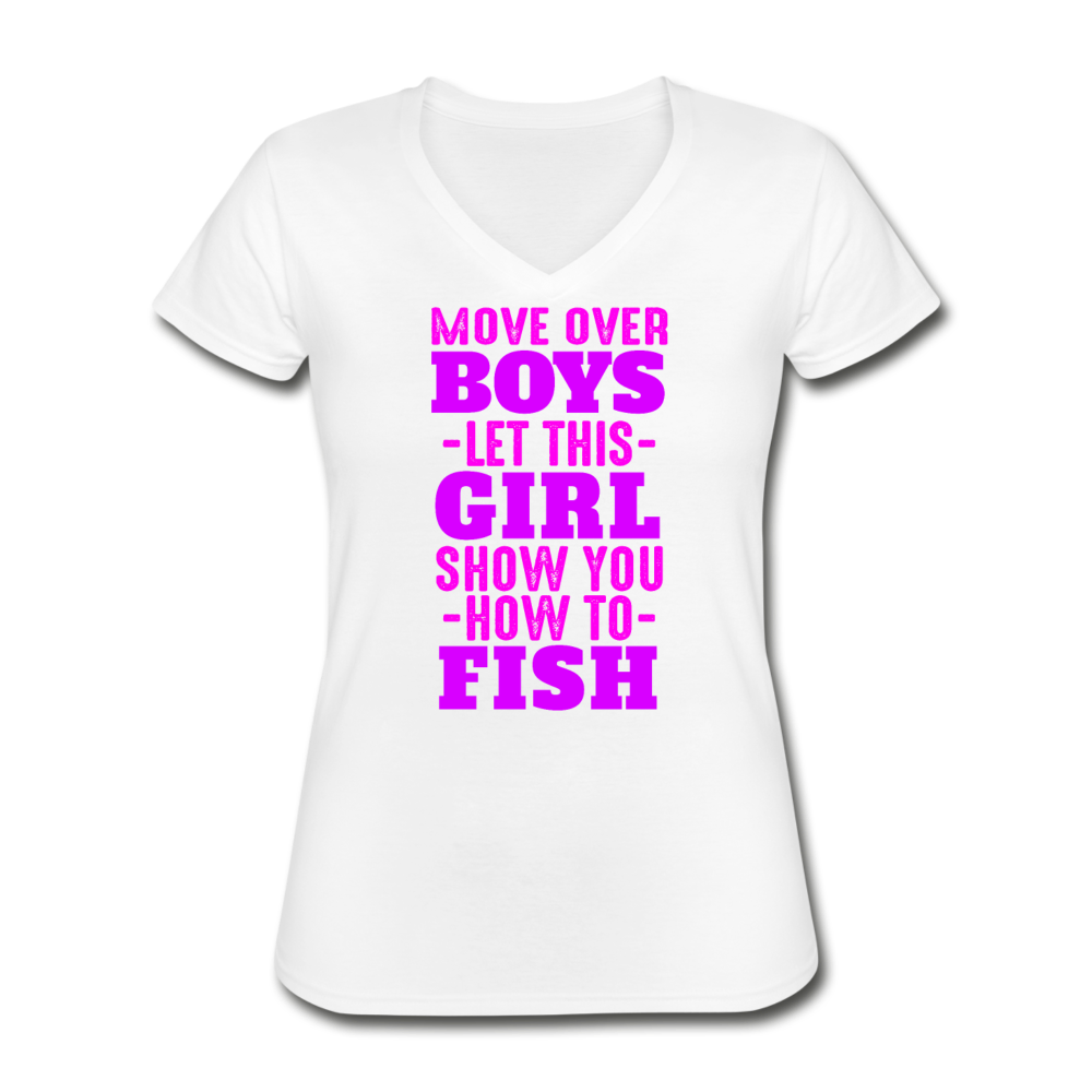 Women's V-Neck Fishing T-Shirt - white