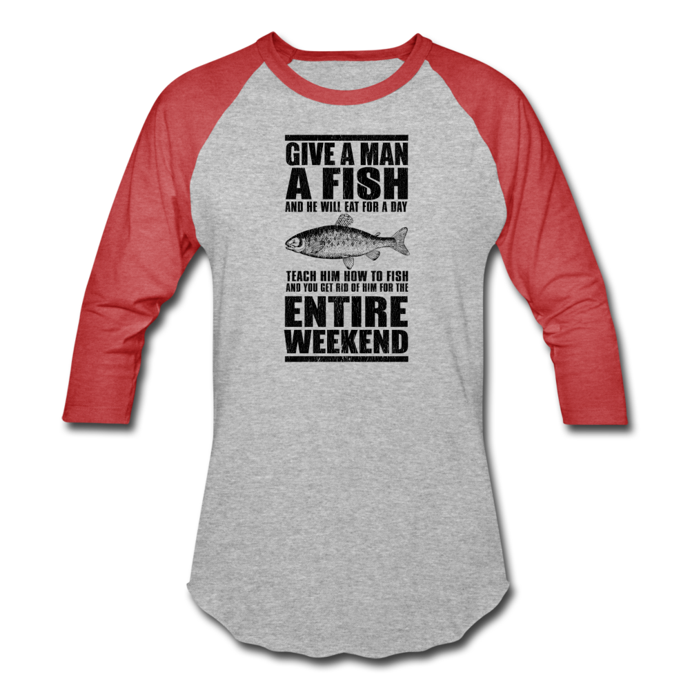 Baseball Style Fishing T-Shirt - heather gray/red