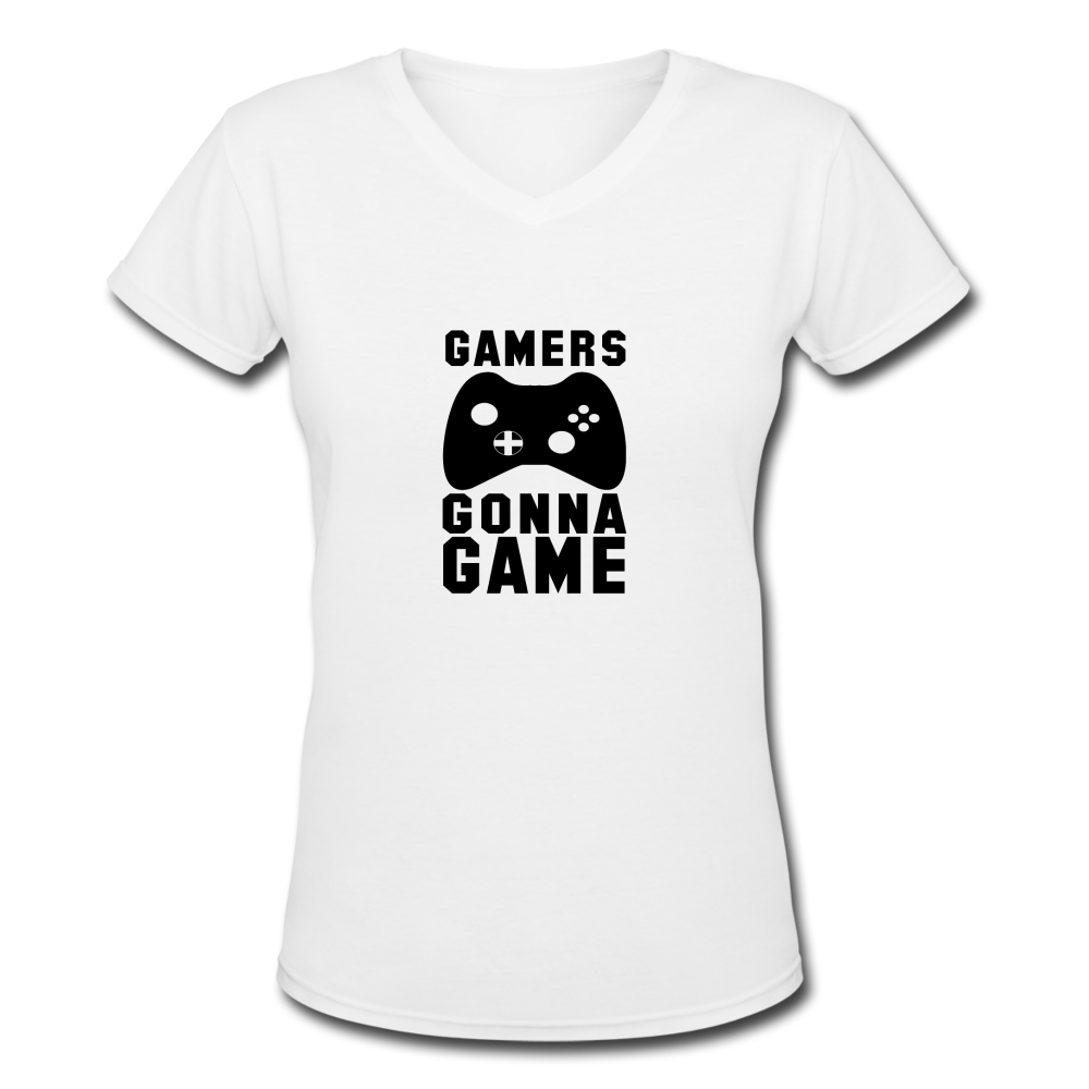 Women's V-Neck Gamers Gonna Game T-Shirt - white
