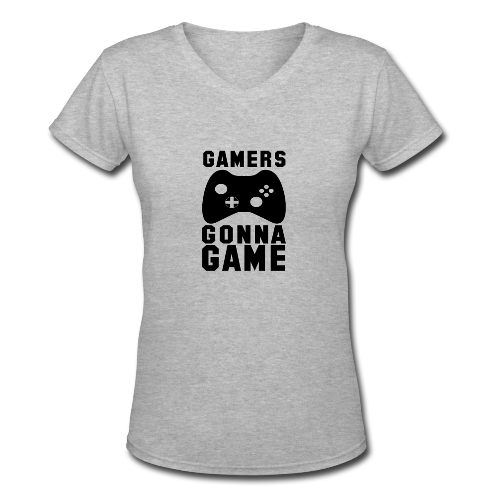 Women's V-Neck Gamers Gonna Game T-Shirt - gray