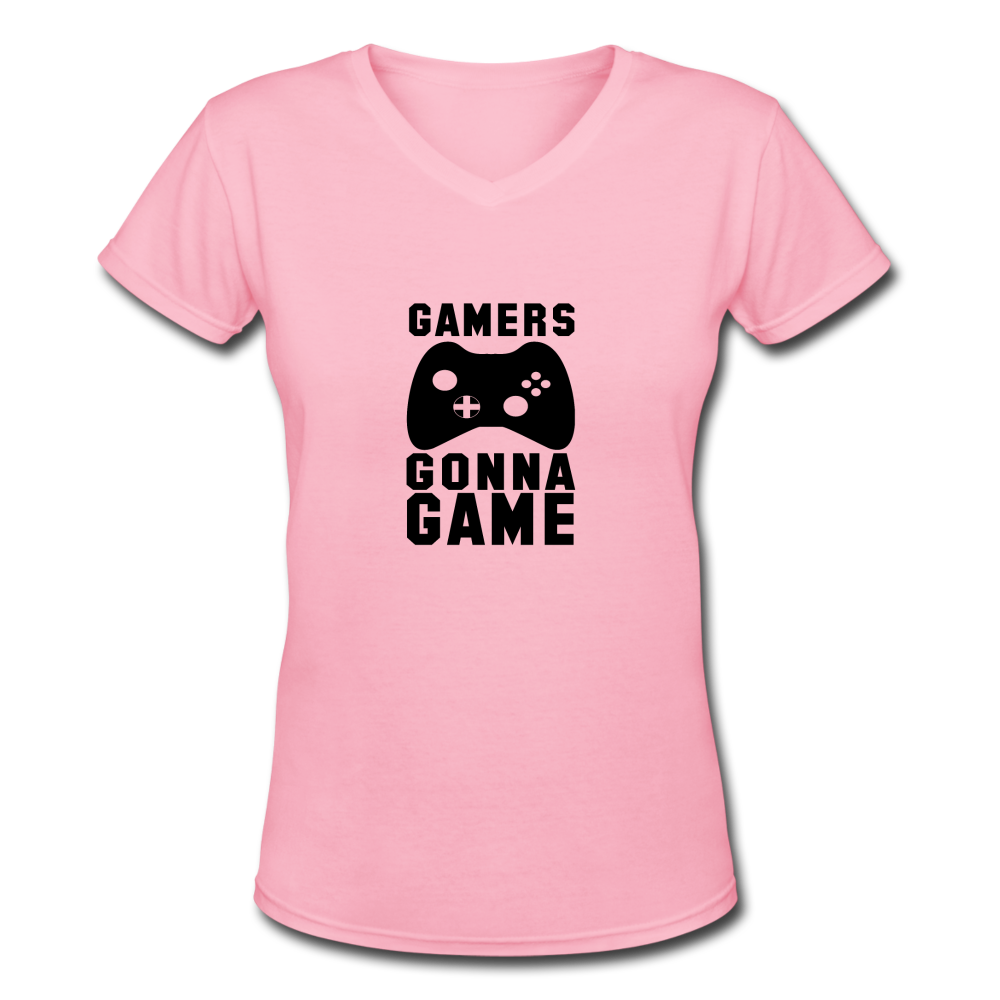 Women's V-Neck Gamers Gonna Game T-Shirt - pink