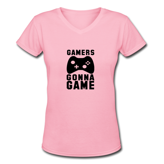 Women's V-Neck Gamers Gonna Game T-Shirt - pink