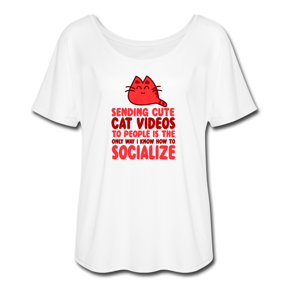 Women’s Flowy Socialize Cat T-Shirt - white