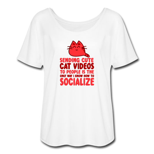 Women’s Flowy Socialize Cat T-Shirt - white