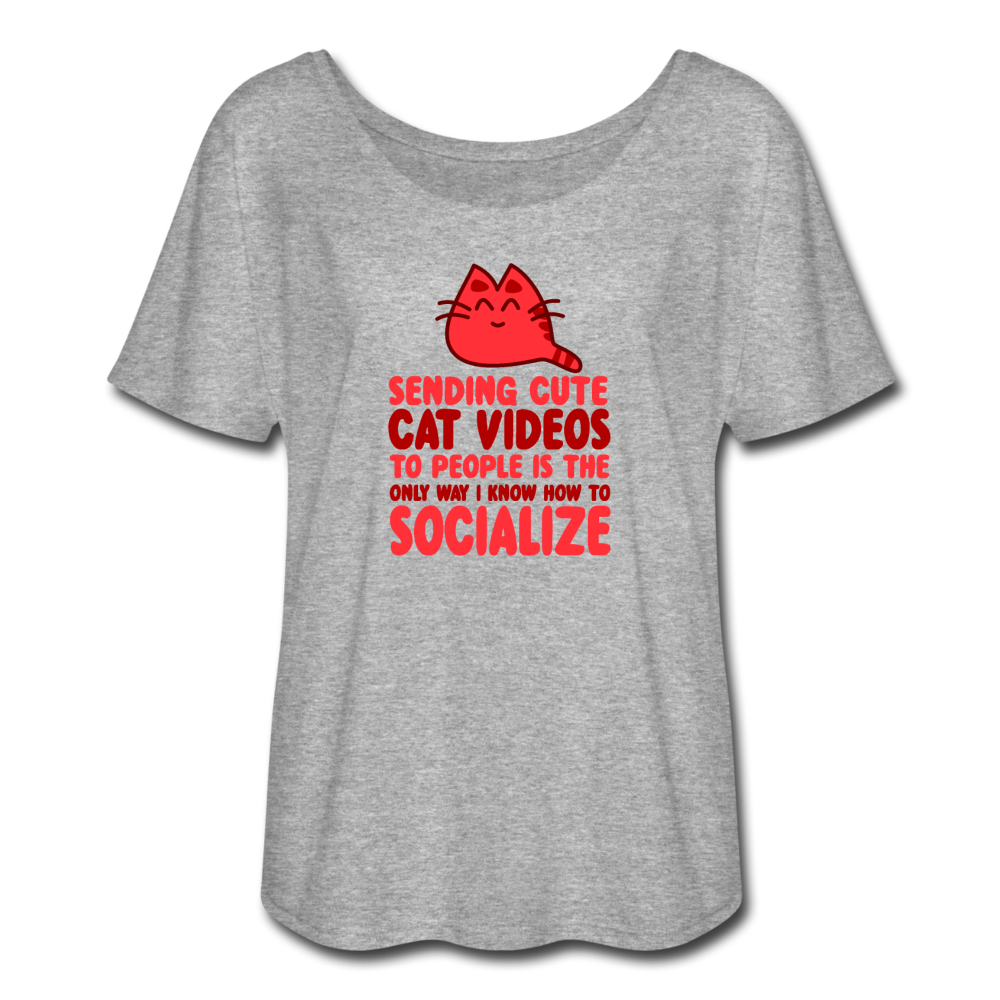 Women’s Flowy Socialize Cat T-Shirt - heather gray