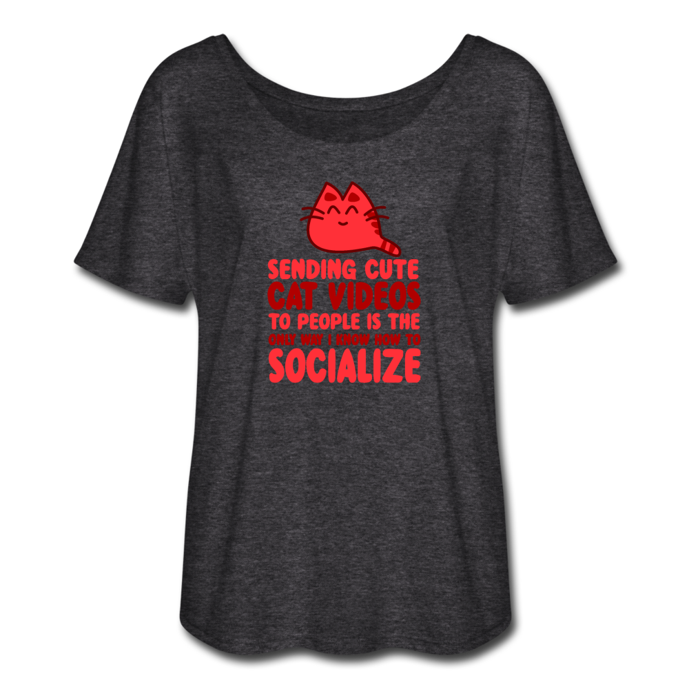 Women’s Flowy Socialize Cat T-Shirt - charcoal gray