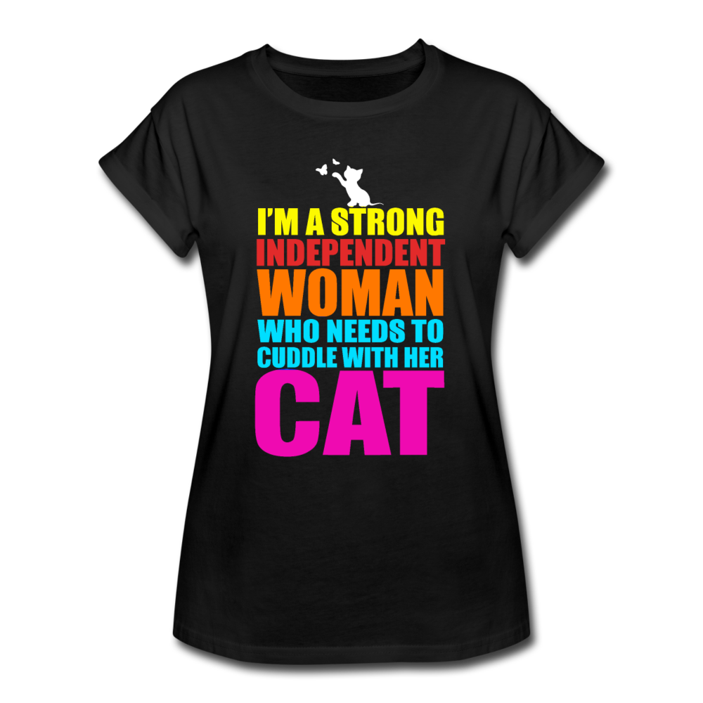 Women's Relaxed Fit Cuddle Cat T-Shirt - black