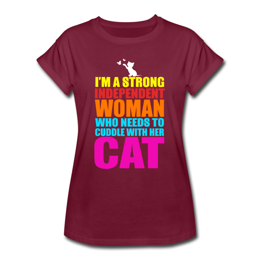 Women's Relaxed Fit Cuddle Cat T-Shirt - burgundy