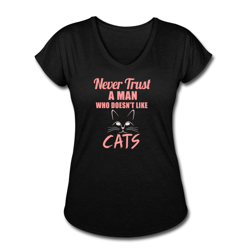 Women's Tri-Blend V-Neck Cat T-Shirt - black