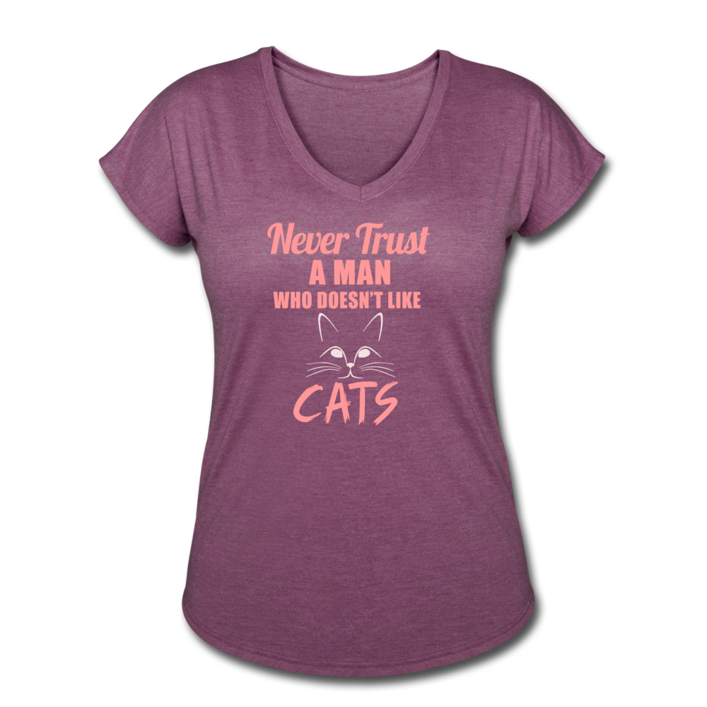 Women's Tri-Blend V-Neck Cat T-Shirt - heather plum