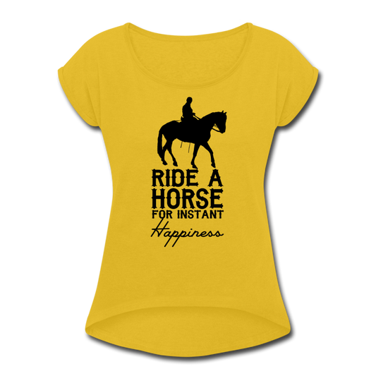Women's Roll Cuff Ride a Horse T-Shirt - mustard yellow