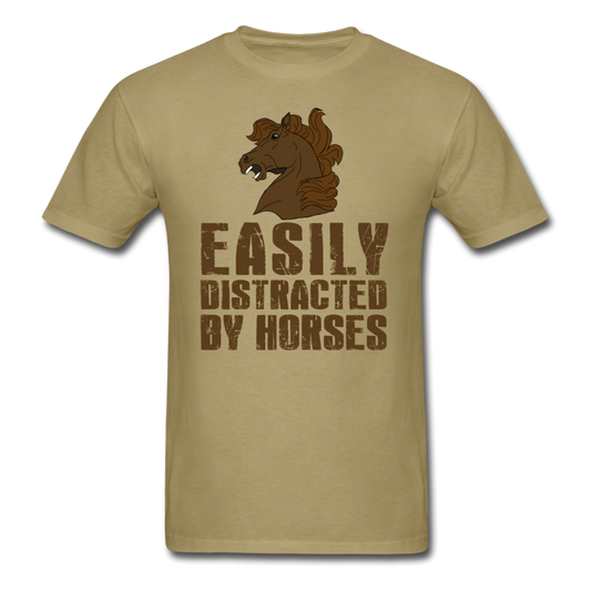 Unisex Classic Easily Distracted by Horses T-Shirt - khaki