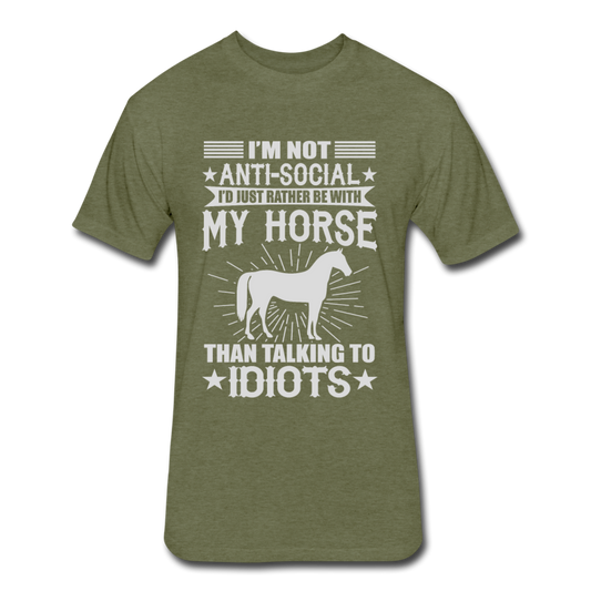 Fitted Cotton/Poly Horse Preference T-Shirt by Next Level - heather military green