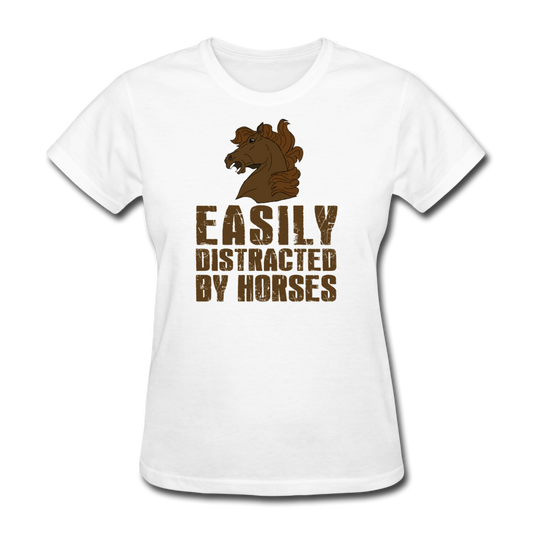 Women's Easily Distracted by Horses T-Shirt - white