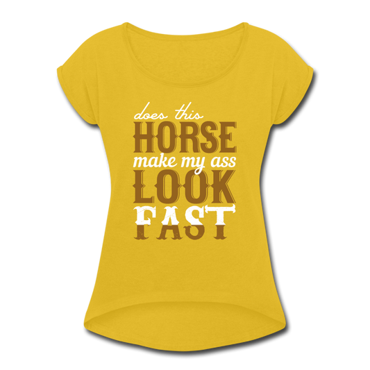 Women's Roll Cuff Horse Fast T-Shirt - mustard yellow
