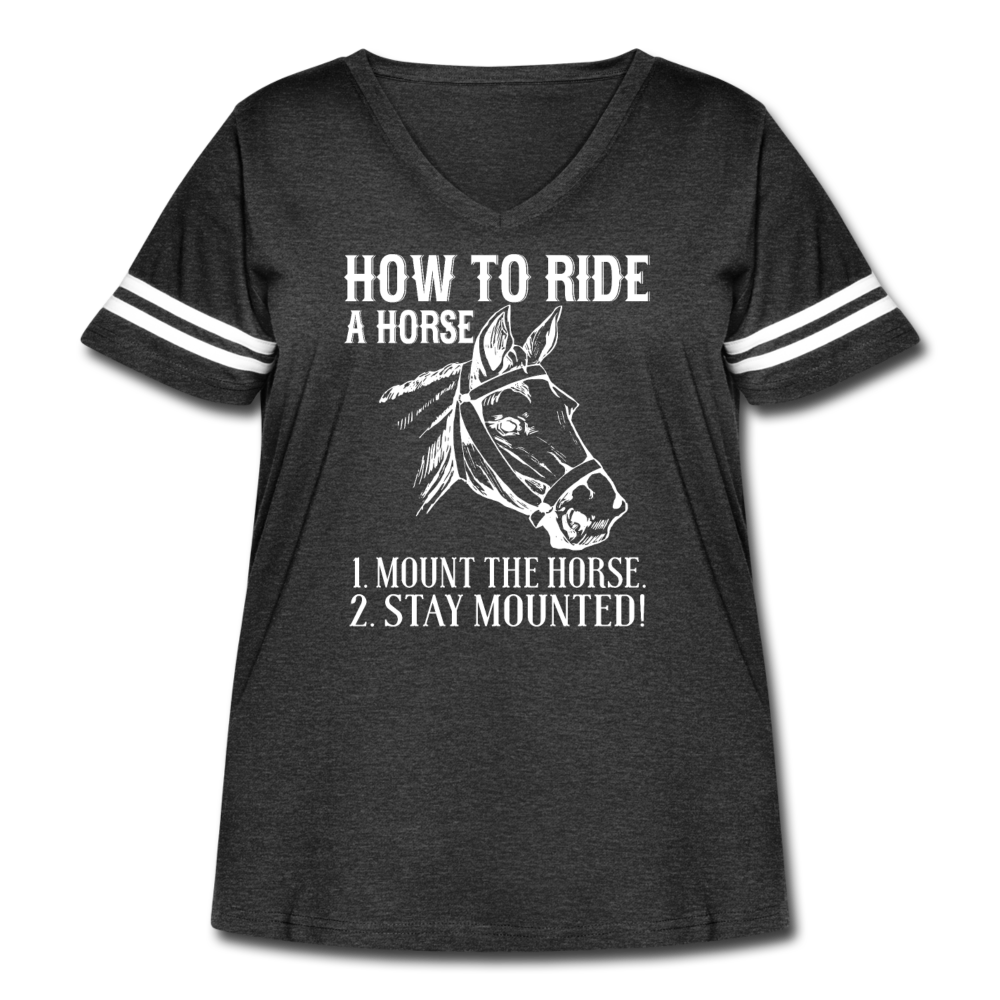 Women's Curvy Vintage Sport Stay on the Horse T-Shirt - vintage smoke/white