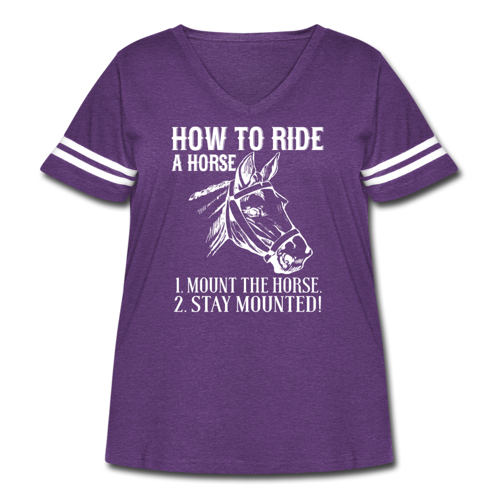 Women's Curvy Vintage Sport Stay on the Horse T-Shirt - vintage purple/white