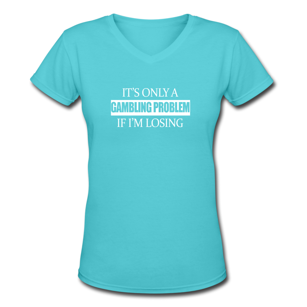 Women's V-Neck Gambling T-Shirt - aqua