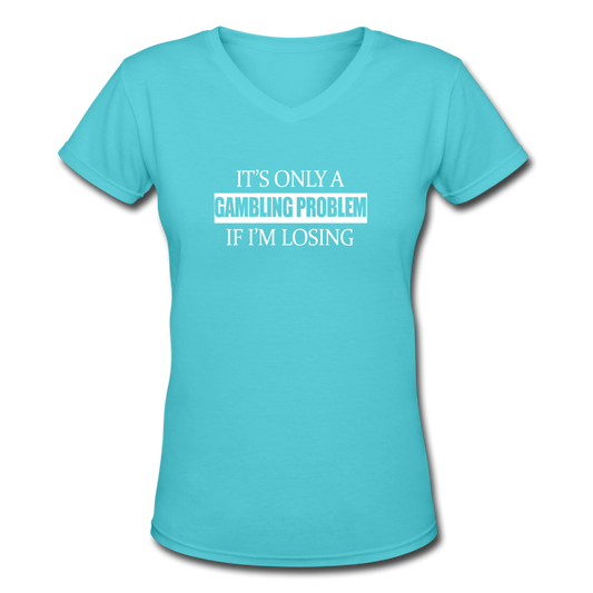 Women's V-Neck Gambling T-Shirt - aqua