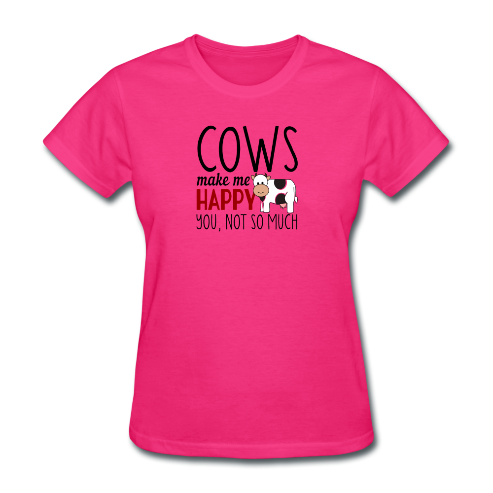 Women's Cows Make Me Happy T-Shirt - fuchsia