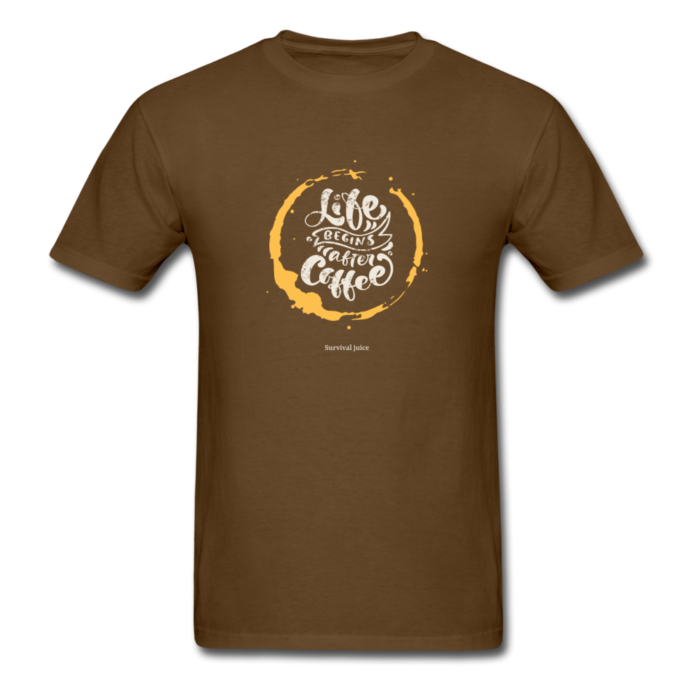 Unisex Classic Life Begins After Coffee T-Shirt - brown